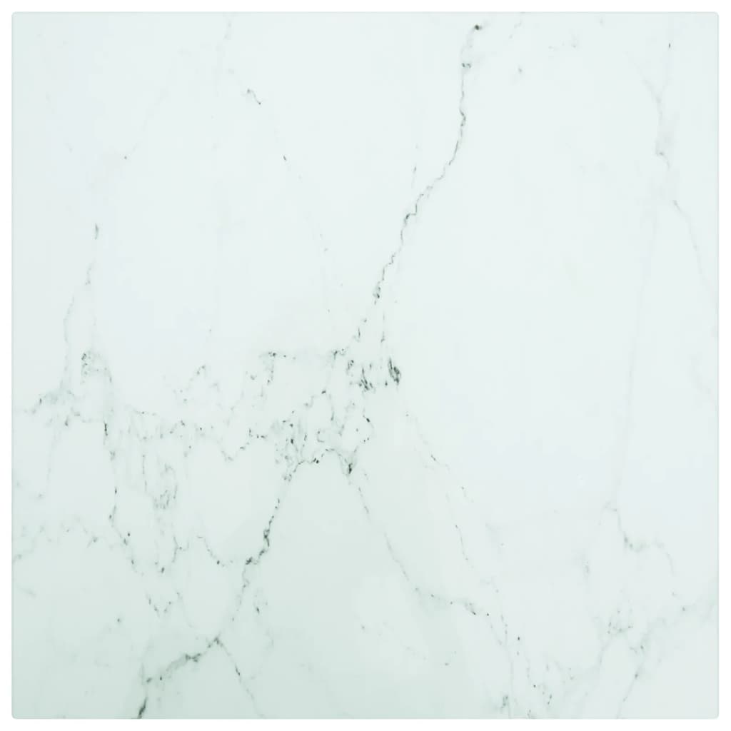 Pöytälevy valkoinen 40×40 cm 6 mm karkaistu lasi marmorikuvio