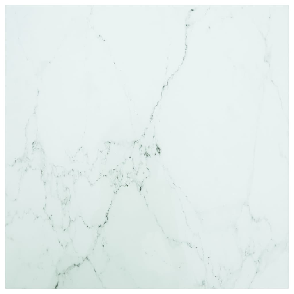 vidaXL Bordsskiva vit 60x60 cm 6 mm härdat glas med marmortextur
