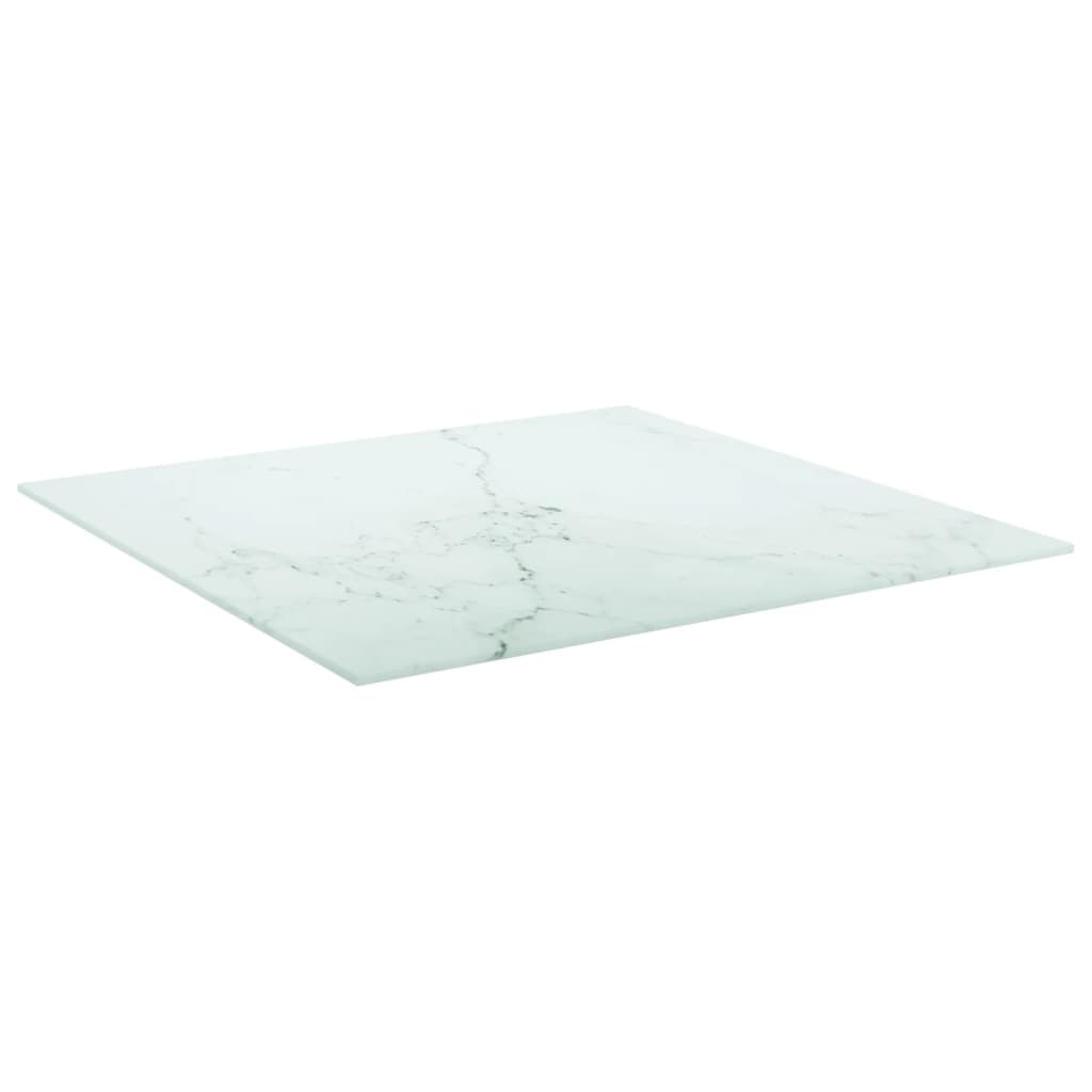 vidaXL Blat masă alb 60x60cm 6mm sticlă securizată, design de marmură