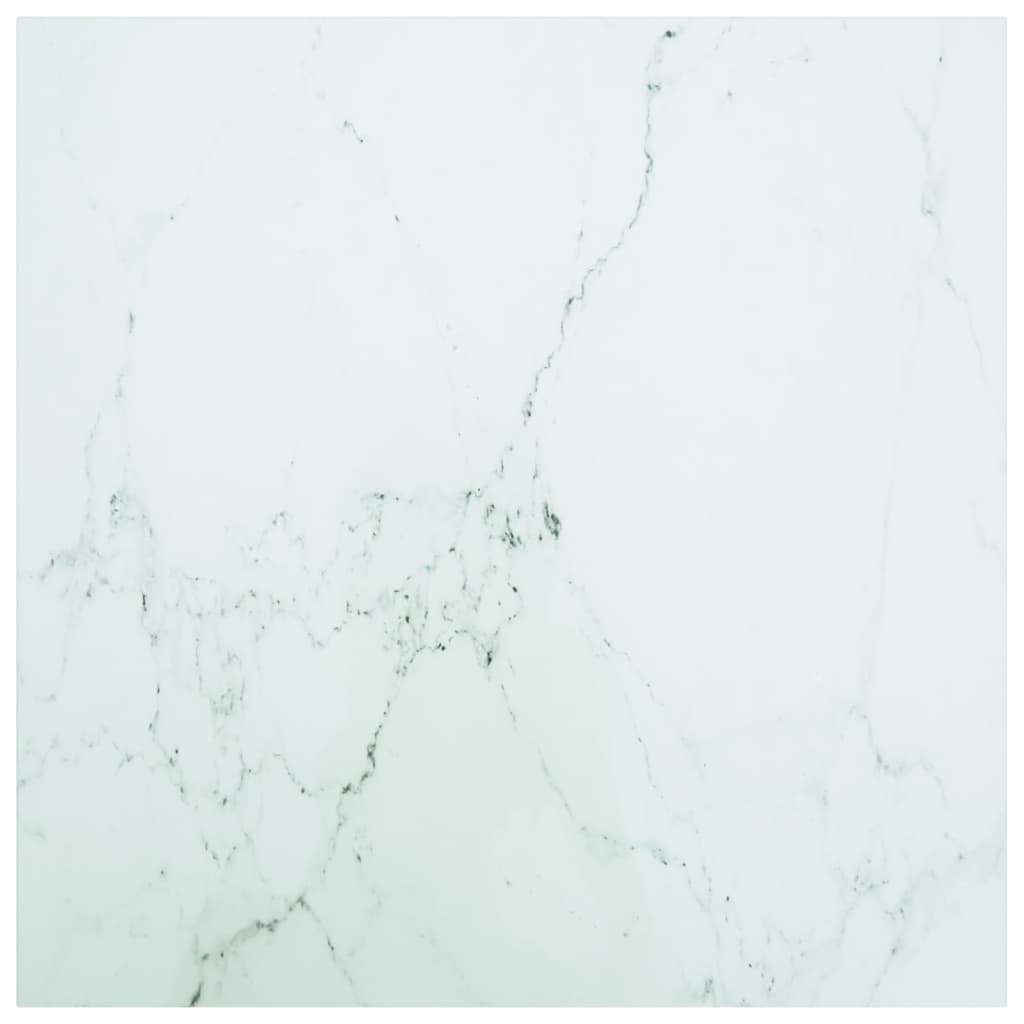 Bordsskiva vit 70x70 cm 6 mm härdat glas med marmortextur