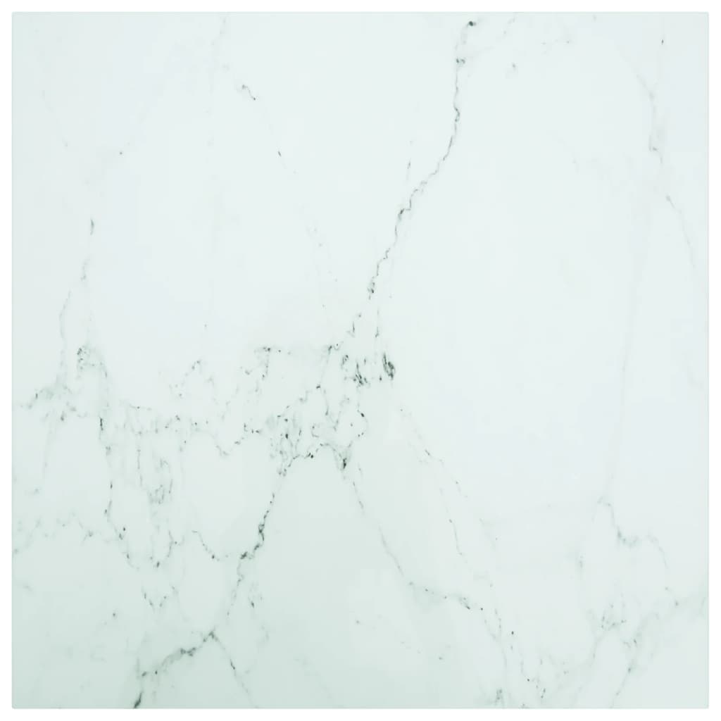 Pöytälevy valkoinen 80×80 cm 6 mm karkaistu lasi marmorikuvio