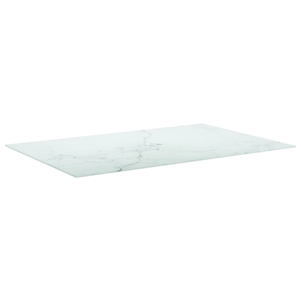 vidaXL Плот за маса бял 100x62см 8мм закалено стъкло с мраморен дизайн