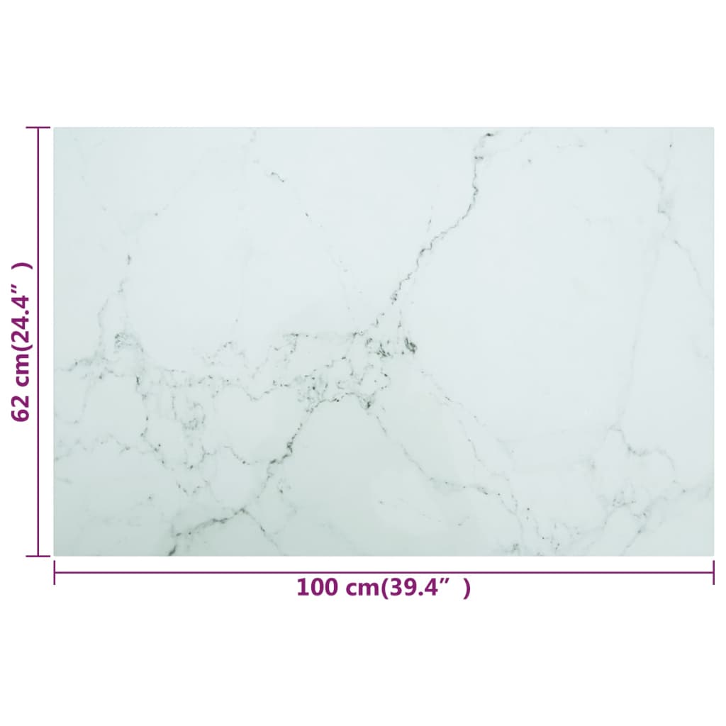 Stolní deska bílá 100x62 cm 8mm tvrzené sklo mramorovaný design