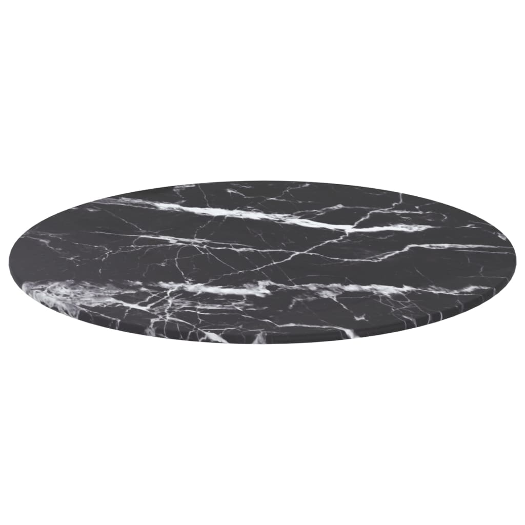 Stolní deska černá Ø 50x0,8 cm tvrzené sklo mramorovaný design