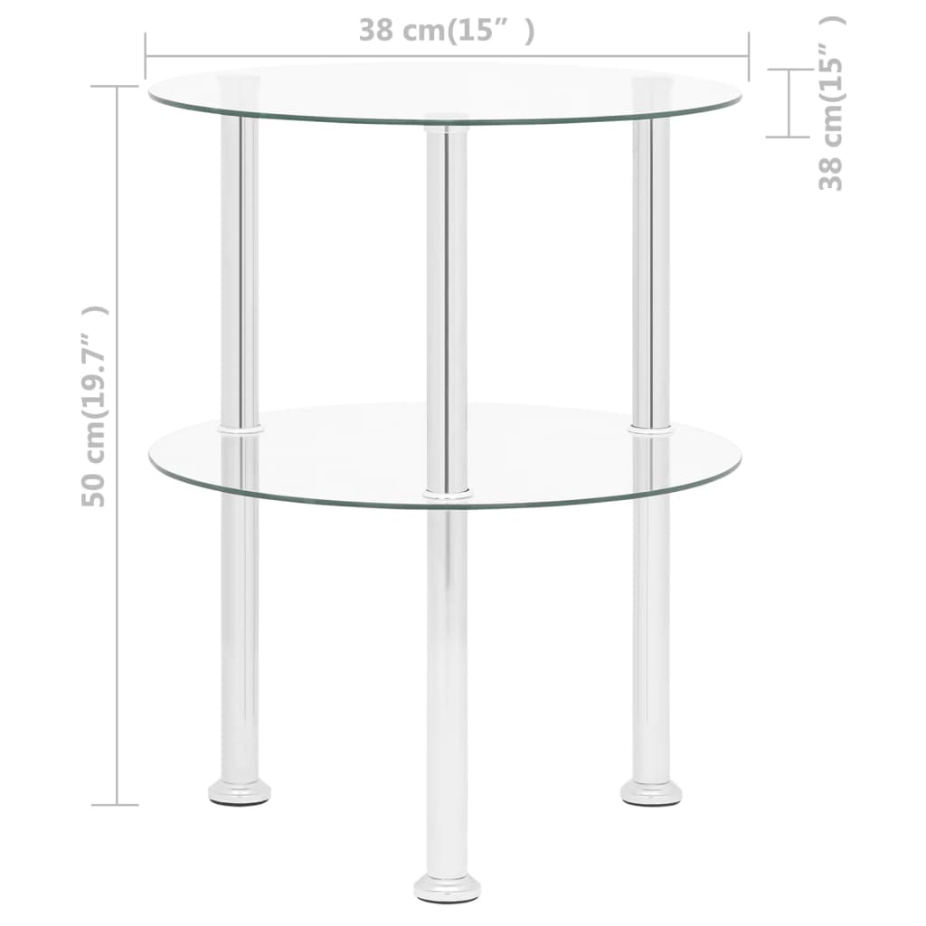 2patrový odkládací stolek průhledný 38 cm tvrzené sklo