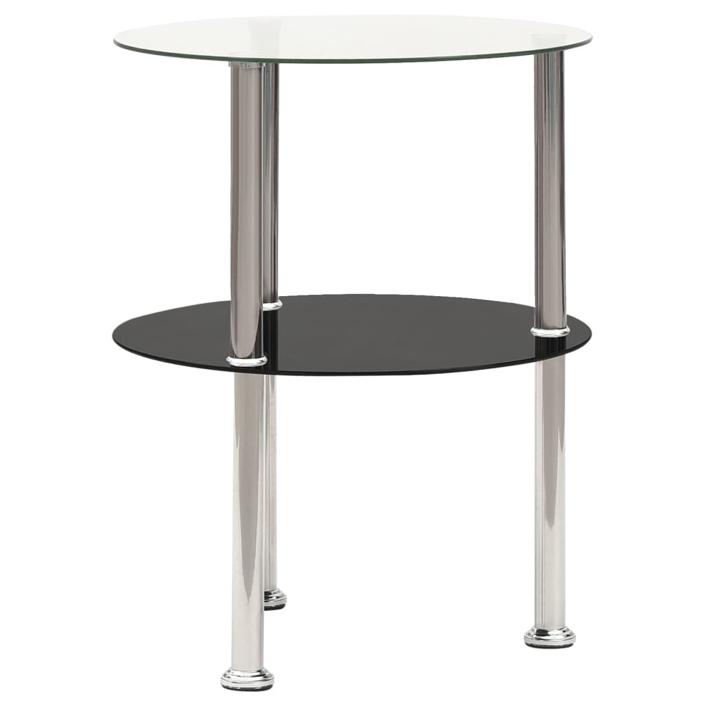 

vidaXL Bijzettafel 2-laags 38 cm gehard glas transparant en zwart