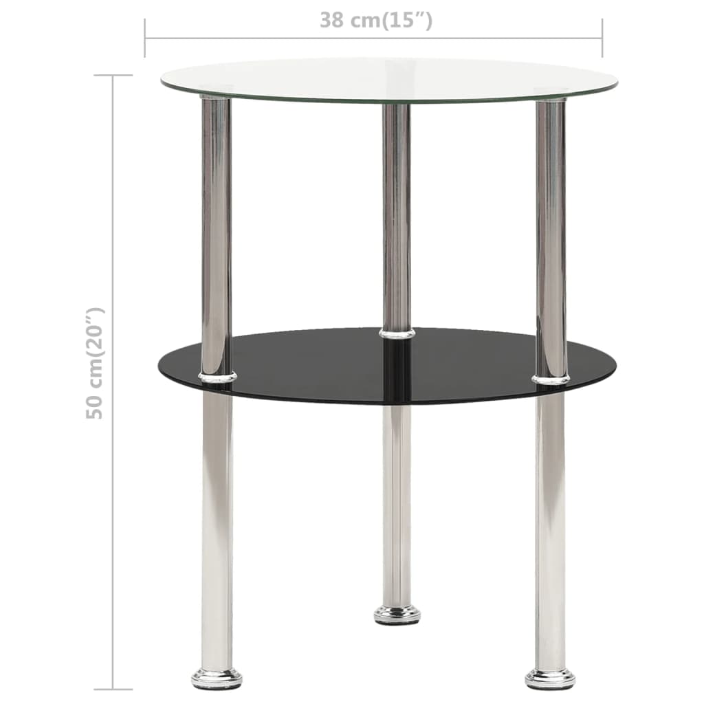 2patrový odkládací stolek průhledný a černý 38 cm tvrzené sklo