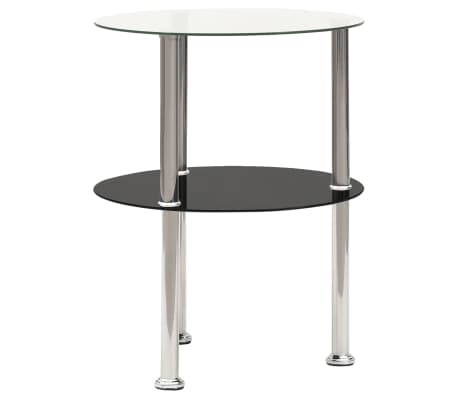 vidaXL Table d'appoint 2 niveaux Transparent et noir 38cm Verre tremp&eacute;