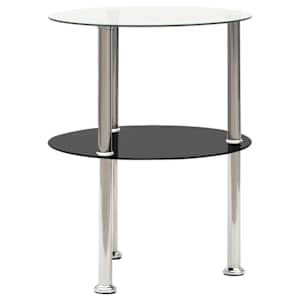 vidaXL Table d'appoint 2 niveaux Transparent et noir 38cm Verre tremp&eacute;