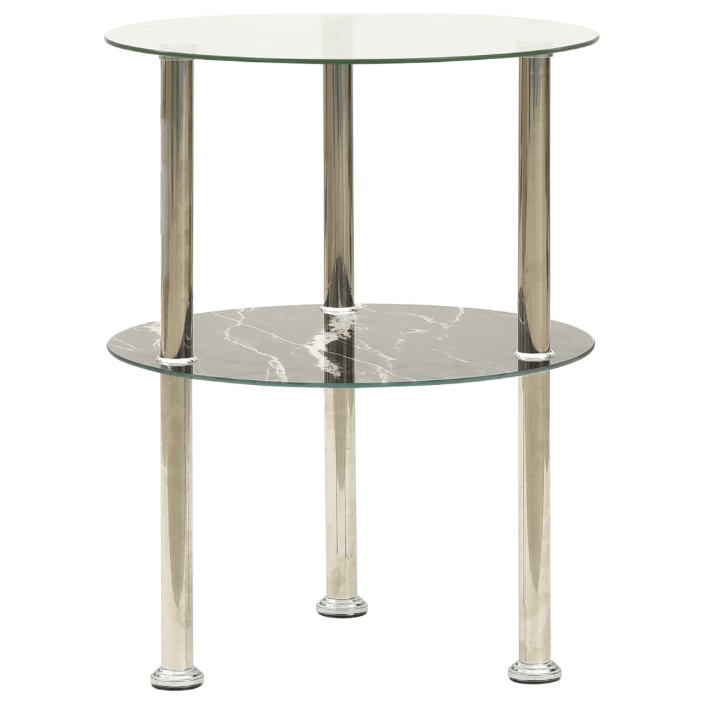 Petrashop 322789  2-Tier Side Table Transparent & Black 38 cm Tempered Glass