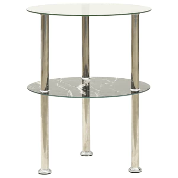 vidaXL 2-korruseline lisalaud l&auml;bipaistev, must marmor 38 cm klaas