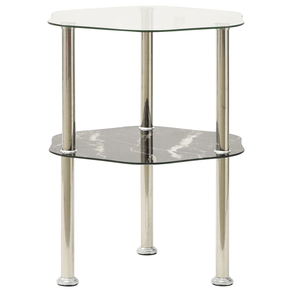 Petrashop 322792  2-Tier Side Table Transparent & Black 38x38x50cm Tempered Glass