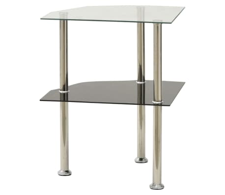 vidaXL Sidebord 2 etasjer gjennomsiktig svart 38x38x50 cm herdet glass
