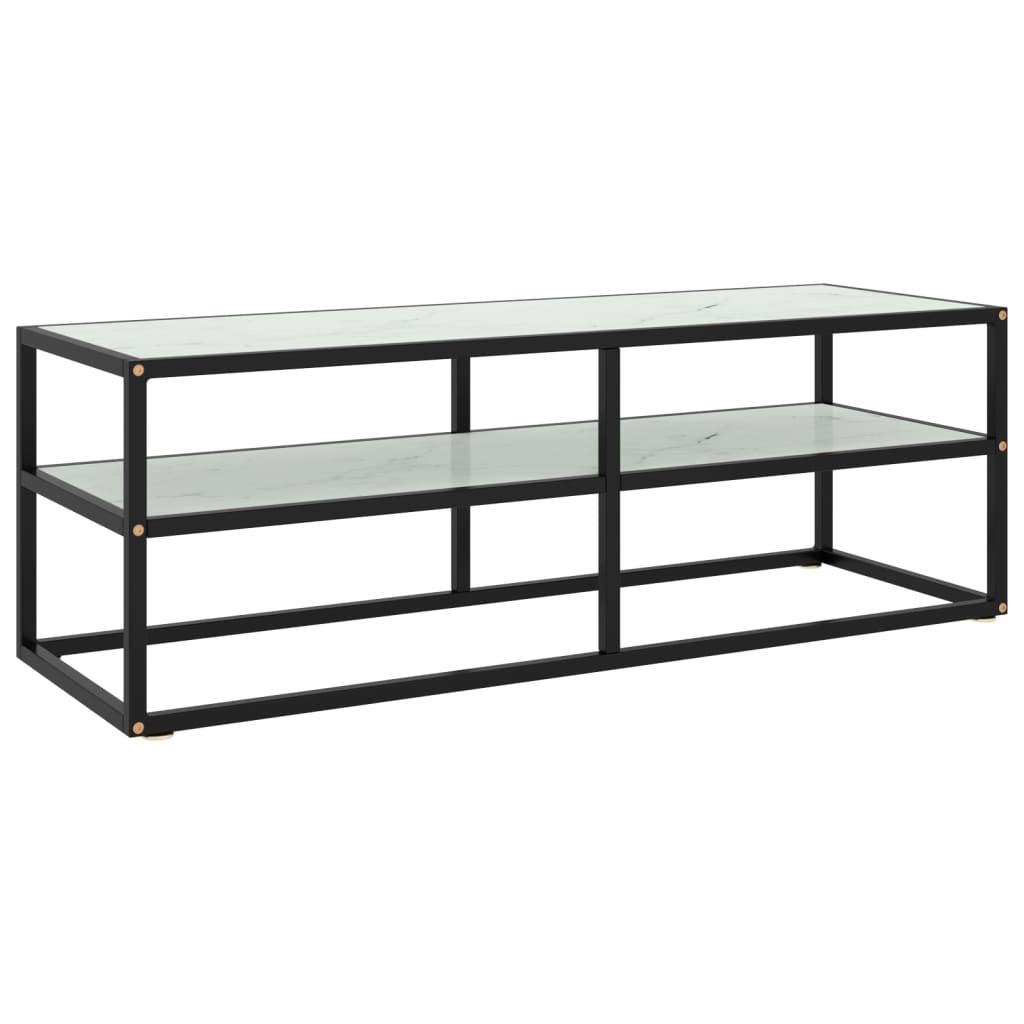 vidaXL Meuble TV noir avec verre marbre blanc 120x40x40 cm