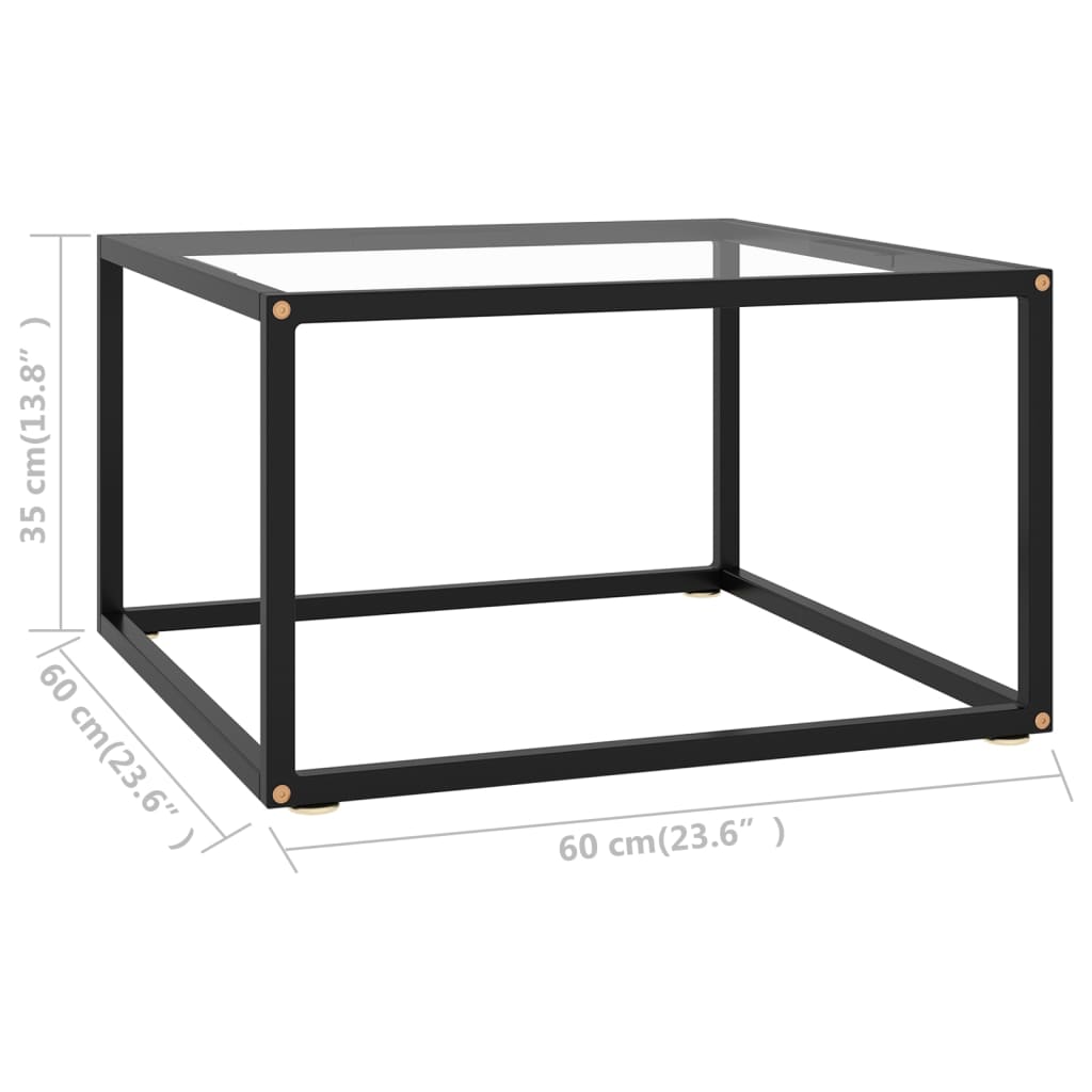 Salontafel met gehard glas 60x60x35 cm zwart