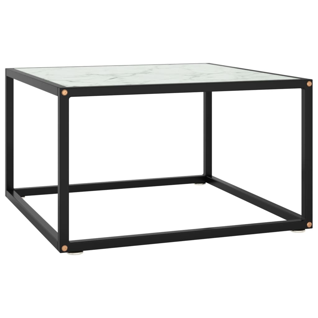 vidaXL Couchtisch Schwarz mit Weißem Glas in Marmor-Optik 60x60x35 cm