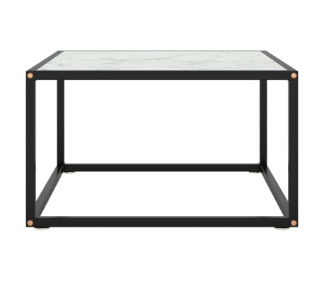 vidaXL Mesa de centro negra con vidrio de m&aacute;rmol blanco 60x60x35 cm