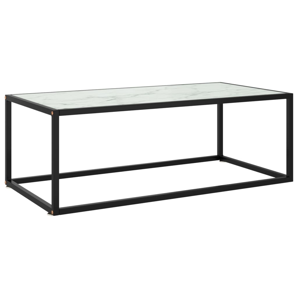 Konferenční stolek černý s bílým mramorovým sklem 100x50x35 cm