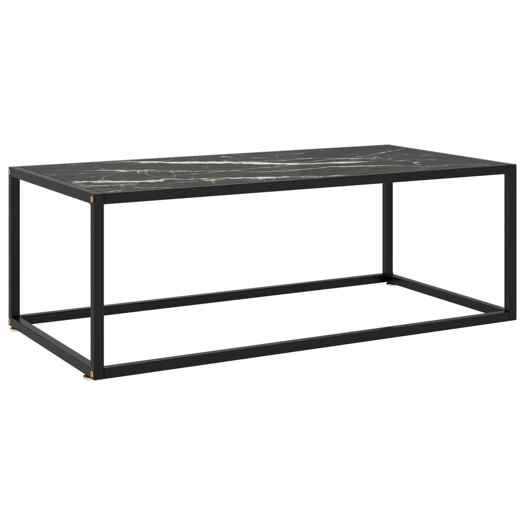 Kavos staliukas su juodo marmuro stiklu, juodas, 100x50x35cm | Stepinfit