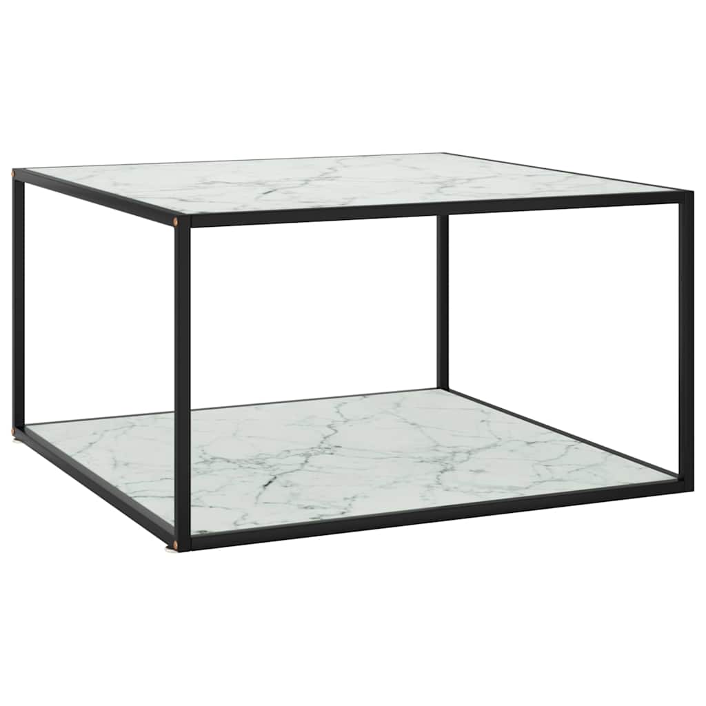Sofabord 90×90×50 cm - hvidt marmorglas og sort stål
