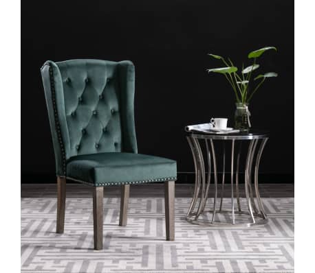 vidaXL Valgomojo kėdės, 6vnt., tamsiai žalios spalvos, aksomas