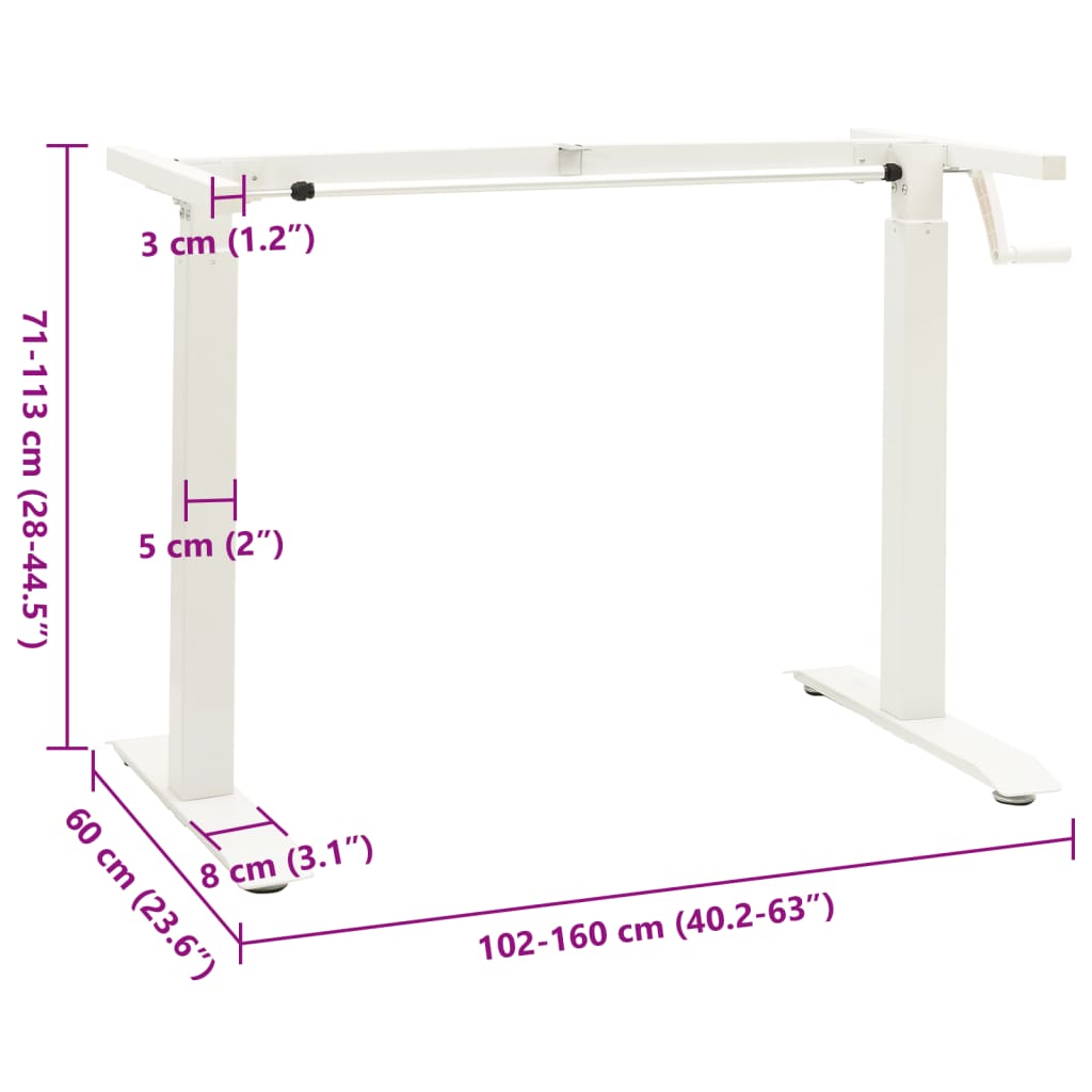 Manual Height Adjustable Standing Desk Frame Hand Crank White VidaXL 17 width=274