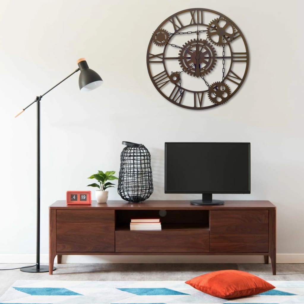 vidaXL Ceas de perete, maro, 80 cm, metal Casă & grădină > Decorațiuni casă și accesorii > Ceasuri > Ceasuri de perete