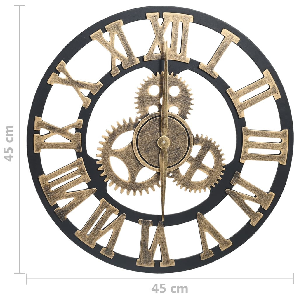 Aranyszínű és fekete MDF falióra 45 cm 