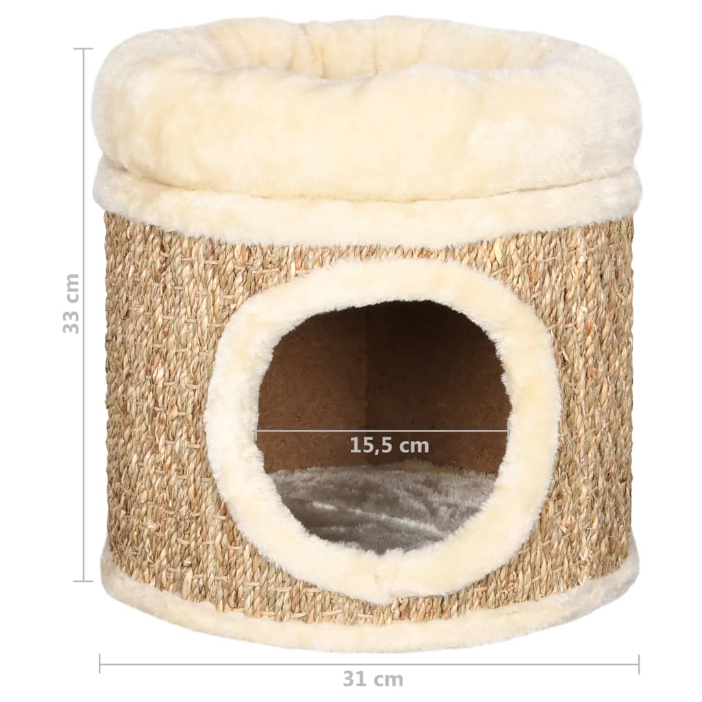 Kočičí domeček s luxusním poduškou 33 cm mořská tráva