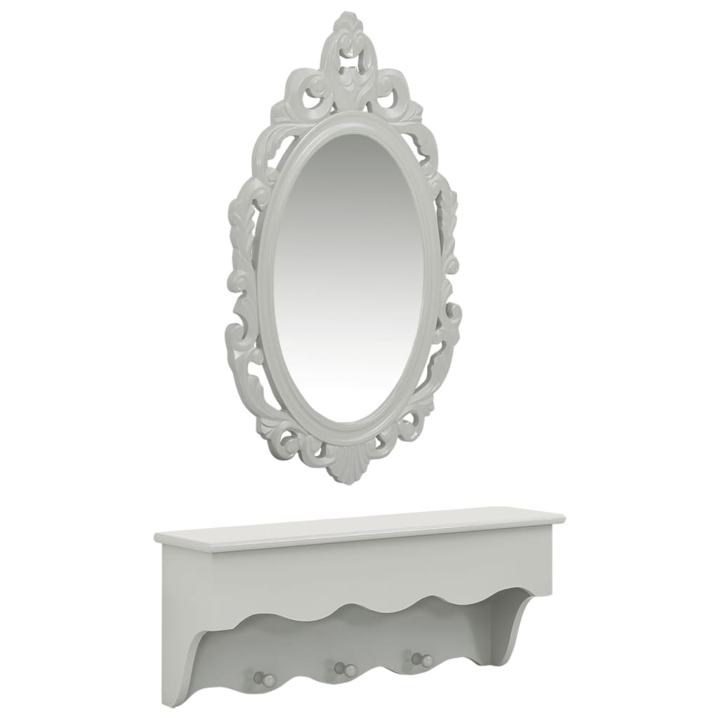 vidaXL Set raft perete pentru chei/bijuterii cu oglindă și cârlige gri vidaxl.ro