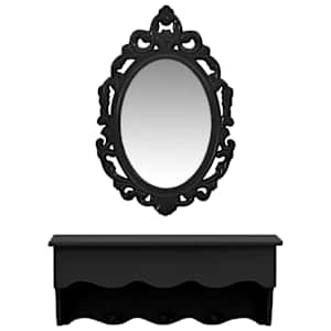 vidaXL Set Mensola da Parete Svuotatasche con Ganci e Specchio Nero