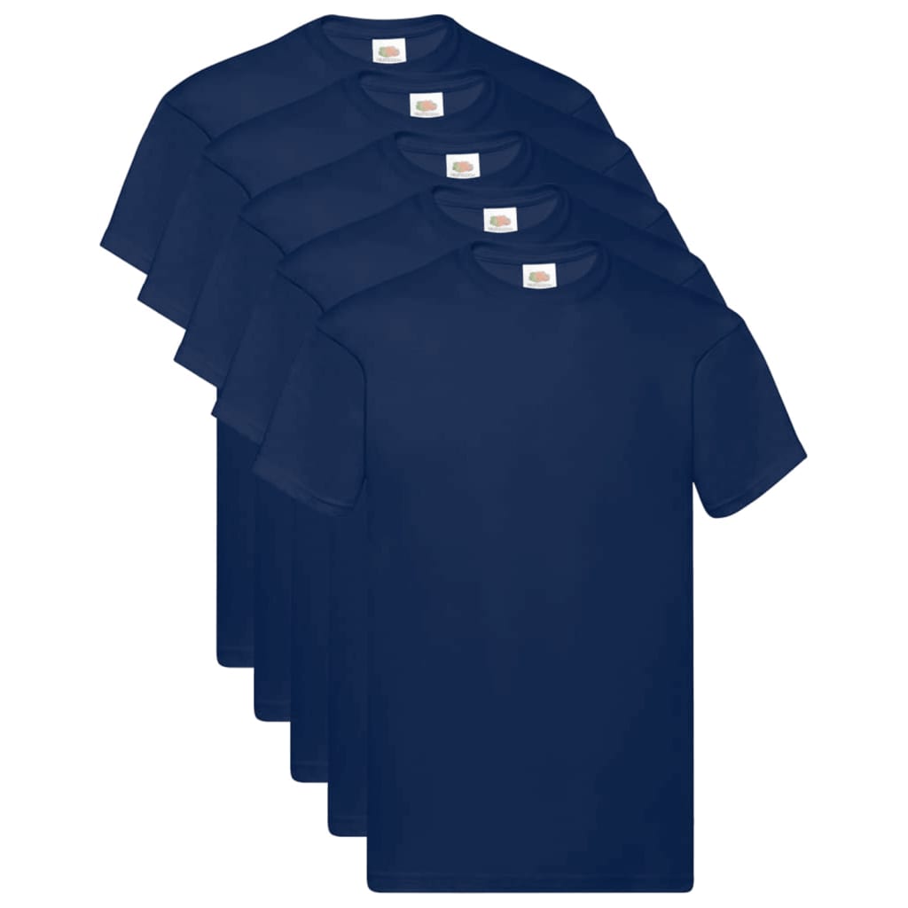 Fruit of the Loom T-shirts originais 5 pcs algodão L azul-marinho