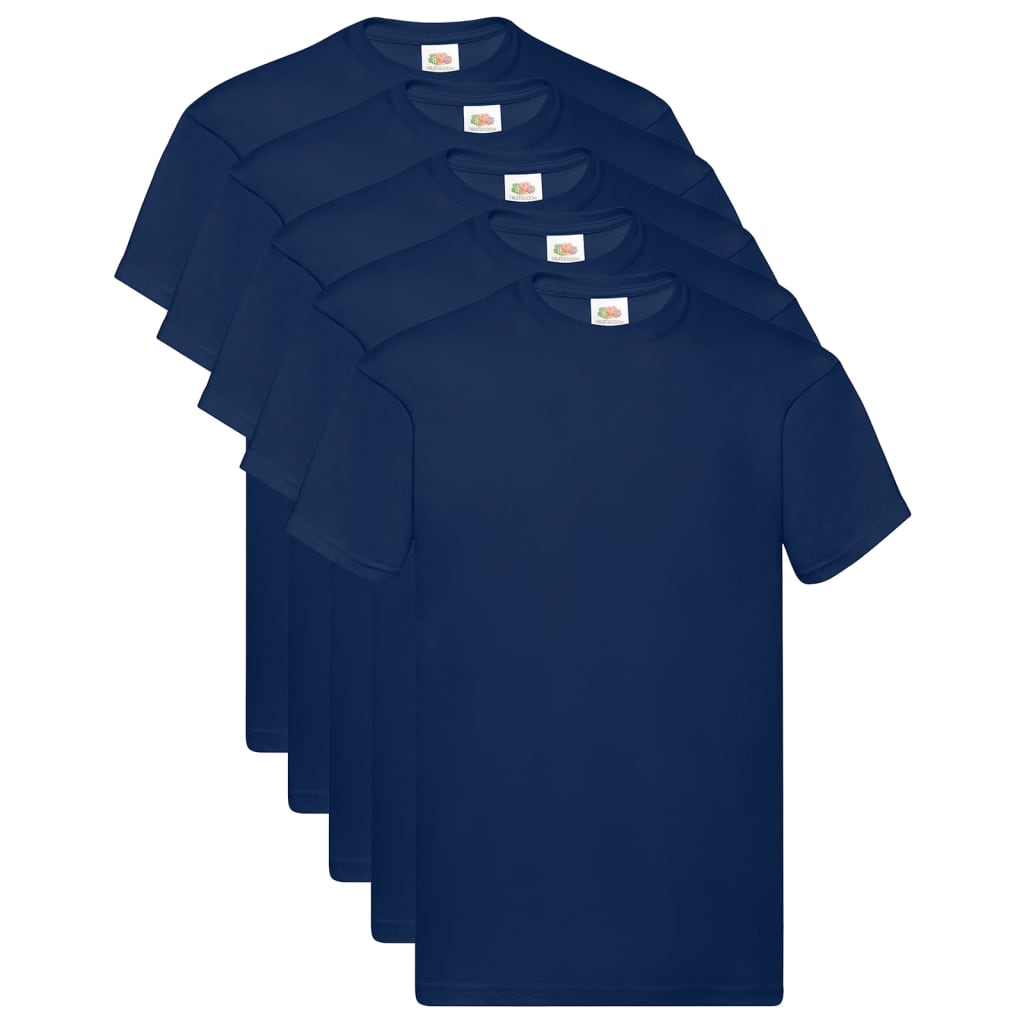 Fruit of the Loom T-shirts originais 5 pcs algodão 5XL azul-marinho