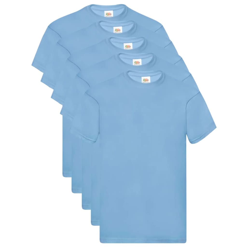 Fruit of the Loom T-shirts originais 5 pcs algodão 3XL azul-claro