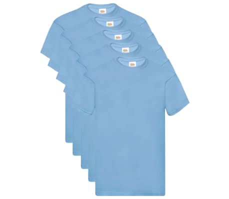 Fruit of the Loom T-shirts originais 5 pcs algodão 3XL azul-claro