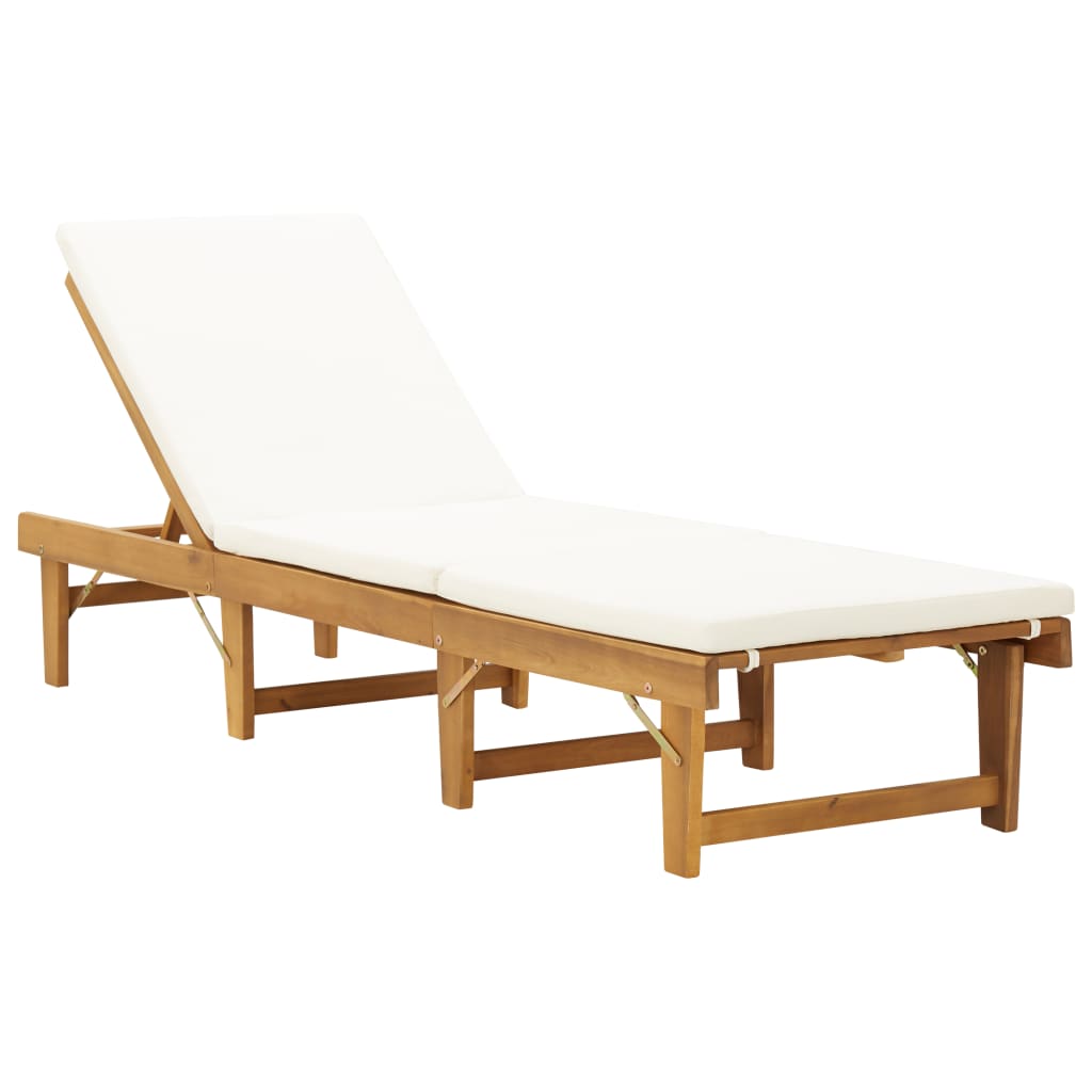 

vidaXL Folding Sun Lounger with Cushion Solid Acacia Wood Cream White