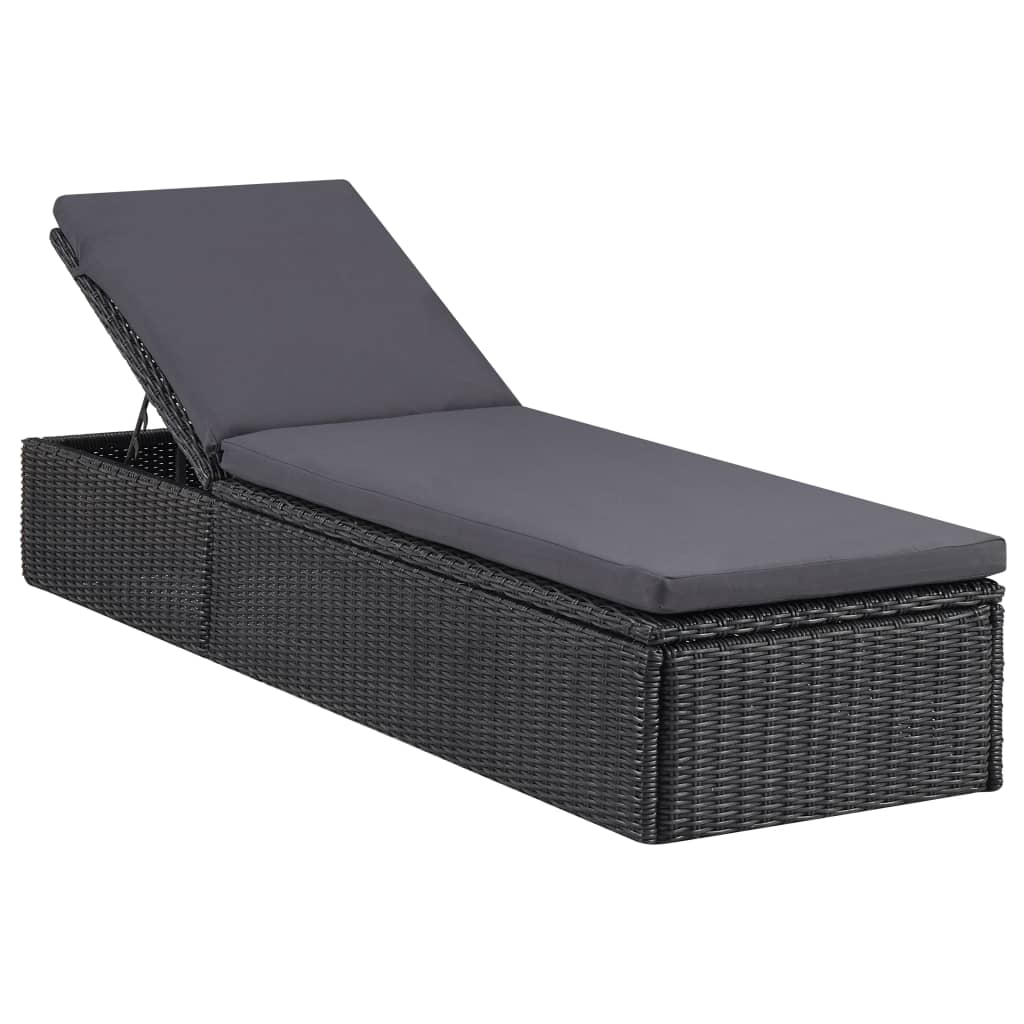 vidaXL Sonnenliege Poly Rattan Schwarz und Dunkelgrau