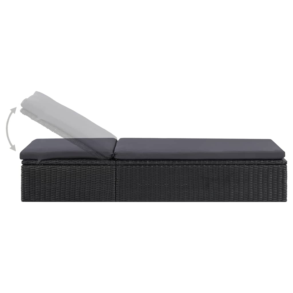 Thumbnail - vidaXL Sonnenliege Poly Rattan Schwarz und Dunkelgrau