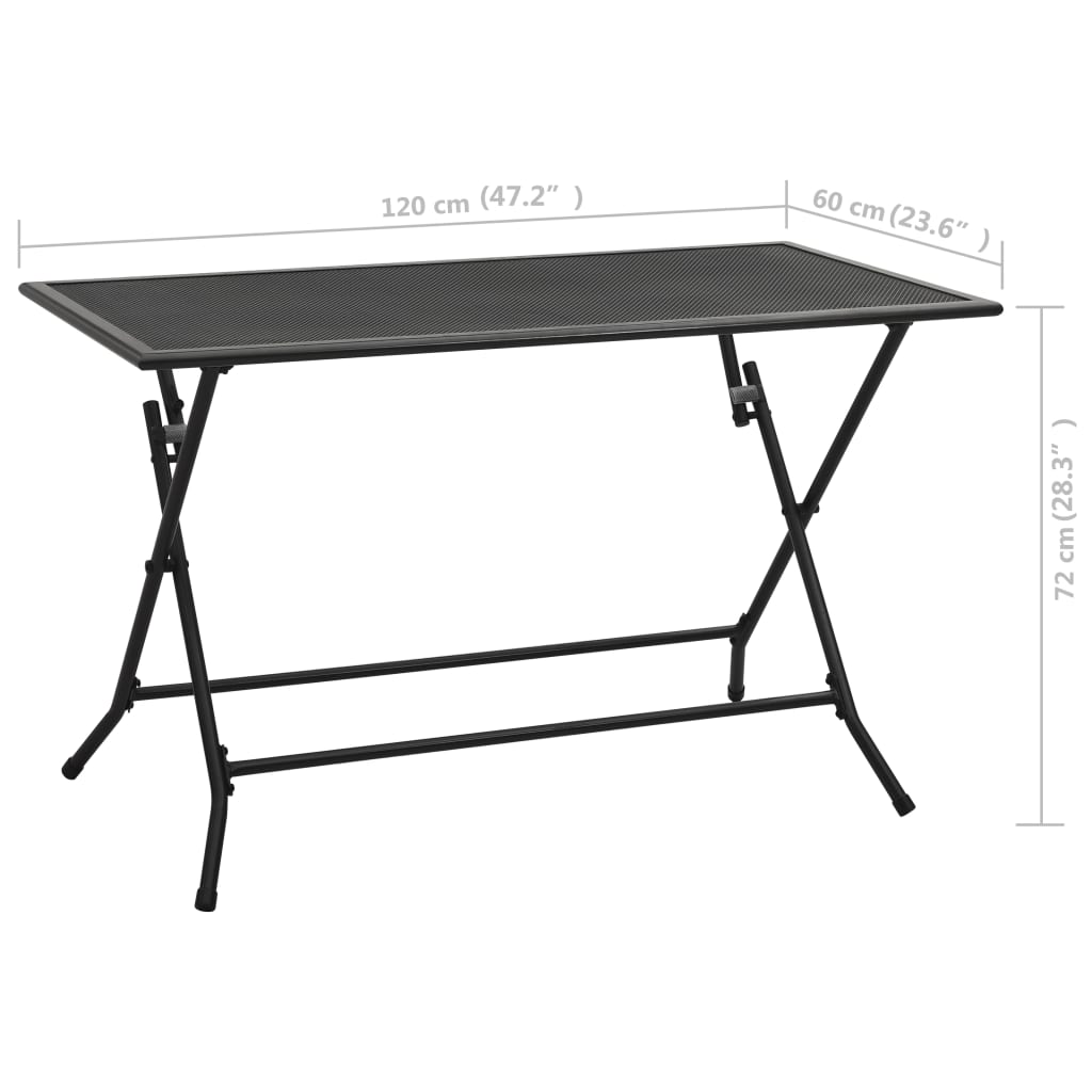 Antracitszürke acél összecsukható hálós asztal 120 x 60 x 72 cm 