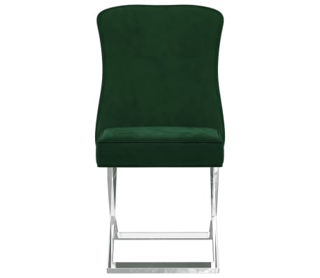 vidaXL Трапезен стол, тъмнозелен, 53x52x98 см, кадифе и инокс