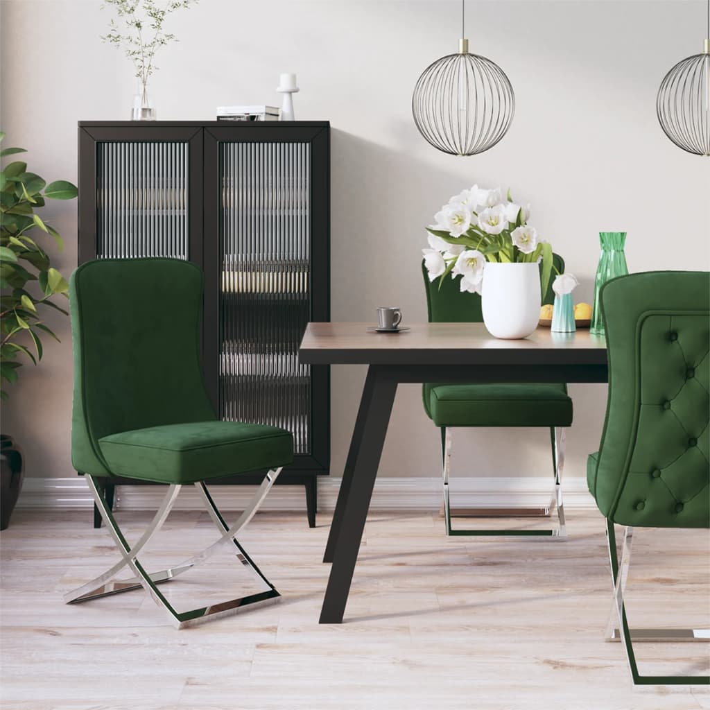 Jídelní židle tmavě zelená 53 x 52 x 98 cm samet a nerez ocel