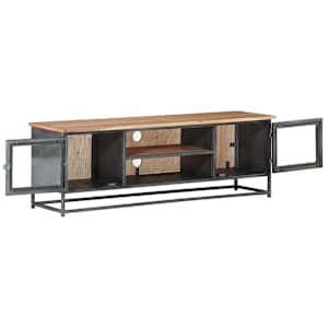 TV stolek šedý 120 x 30 x 40 cm masivní akáciové dřevo a ocel - obrázek 3