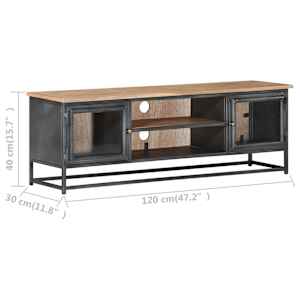 TV stolek šedý 120 x 30 x 40 cm masivní akáciové dřevo a ocel - obrázek 6