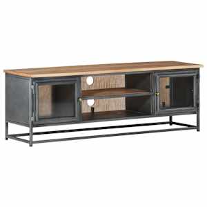 TV stolek šedý 120 x 30 x 40 cm masivní akáciové dřevo a ocel - obrázek 8
