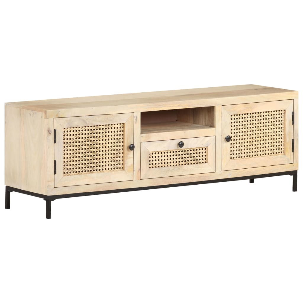 vidaXL TV-Schrank 120x30x40 cm Mango Massivholz und Rohrgeflecht