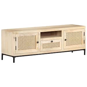 TV stolek 120 x 30 x 40 cm masivní mangovník a přírodní rákos - obrázek 1