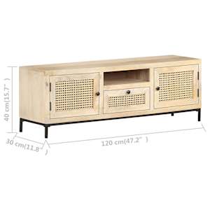 TV stolek 120 x 30 x 40 cm masivní mangovník a přírodní rákos - obrázek 7