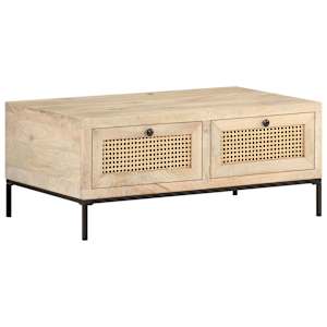 vidaXL kohvilaud, 90 x 50 x 37 cm, mangopuit ja naturaalne roog