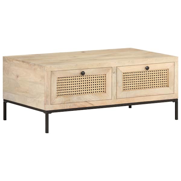 vidaXL kohvilaud, 90 x 50 x 37 cm, mangopuit ja naturaalne roog