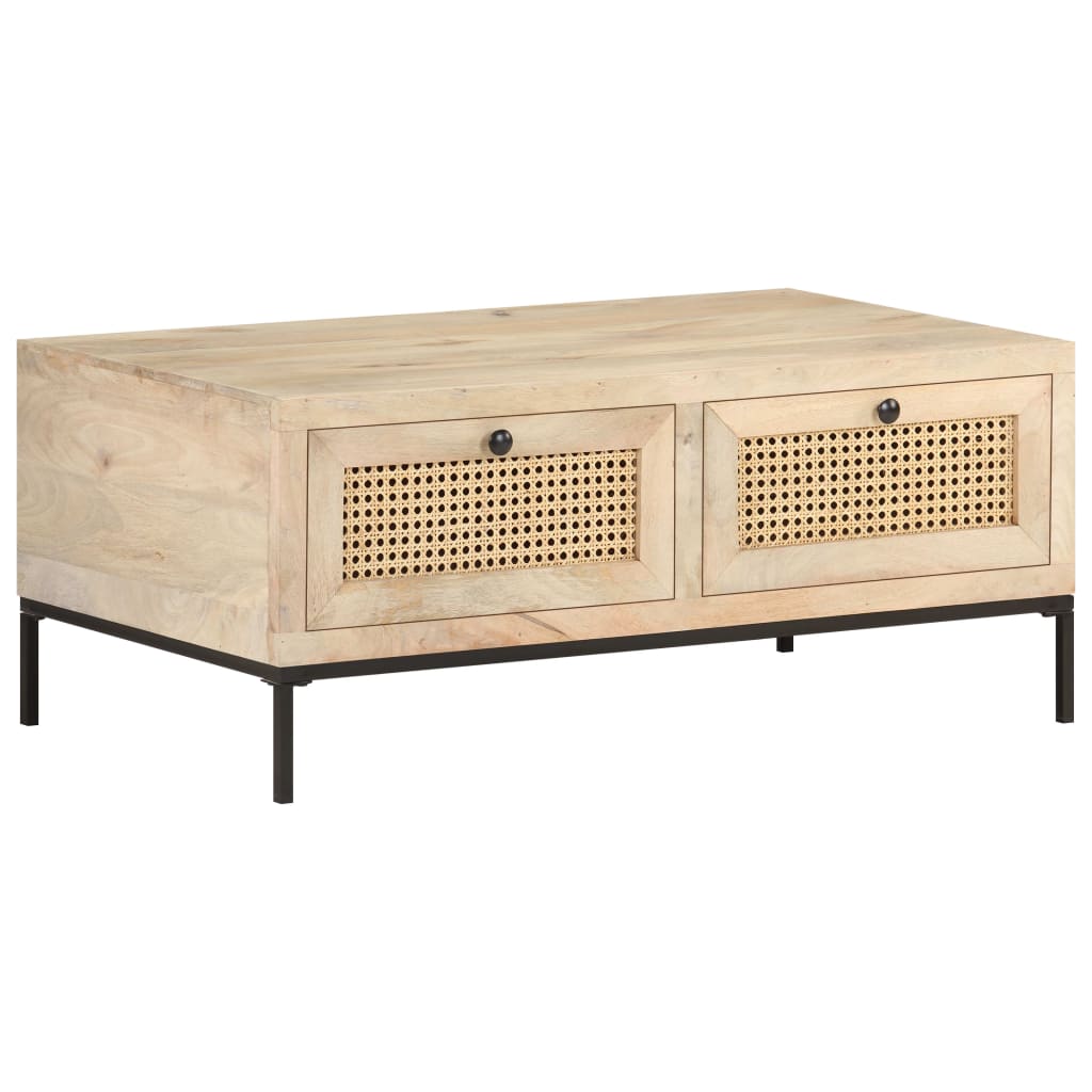 Image of vidaXL Coffee Table 90x50x37 cm Solid Mango Wood and Natural Cane
